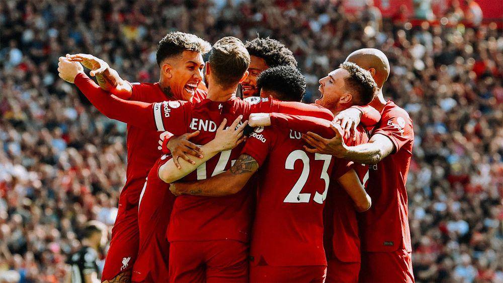 Para pemain Liverpool merayakan gol ke gawang Bournemouth di EPL 2022/2023. (liverpoolfc.com)