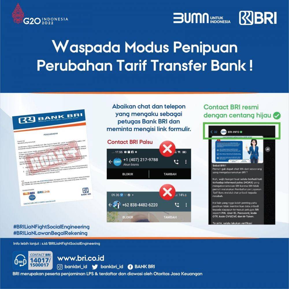 Informasi modus pelaku kejahatan social engineering perbankan. (Dok. BRI)