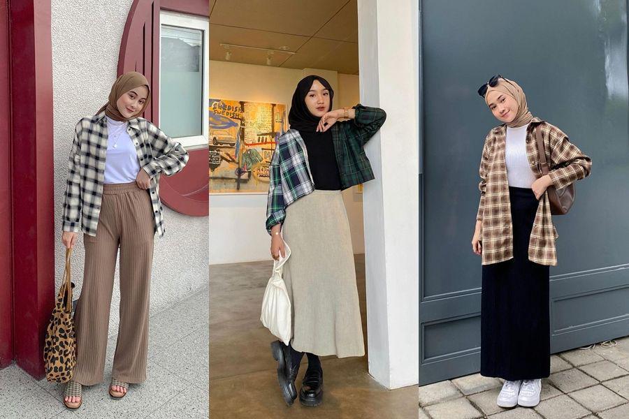 10 OOTD Hijab dengan Kemeja Kotak-Kotak, Simpel dan Gampang Ditiru