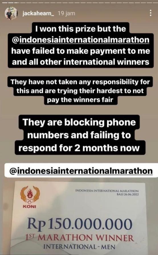 Cerita viral Indonesia International Marathon (Instagram.com/@jackhearn_)