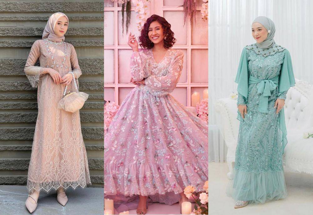 dress brokat pastel (instagram.com/vinamaulina | instagram.com/wanda_haraa | instagram.com/luthfianahamidah)