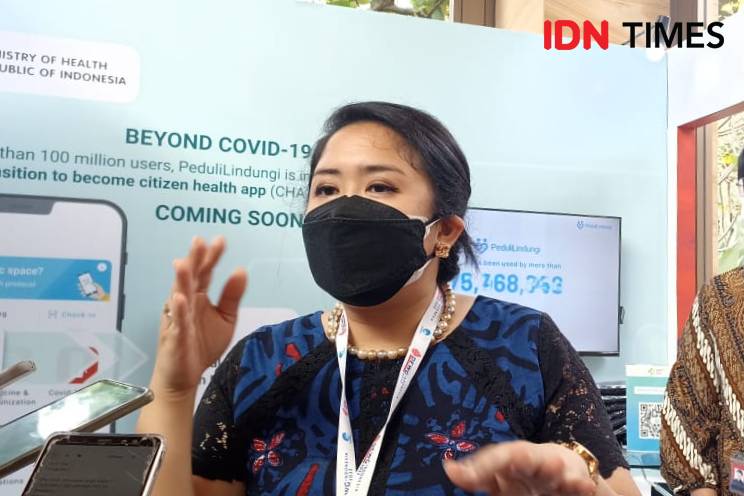 Head of Communication Pusdatin Kemenkes, Karina Kusumawardani dalam agenda 4th Digital Economy Working Group (DEWG) Meeting G20 di Bali, Rabu (31/8/2022) (IDN Times/Lia Hutasoit)