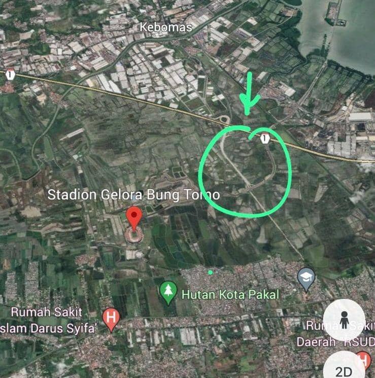 Jalan Simpang Sebidang, akses menuju GBT yag terus dikebut. Google Maps