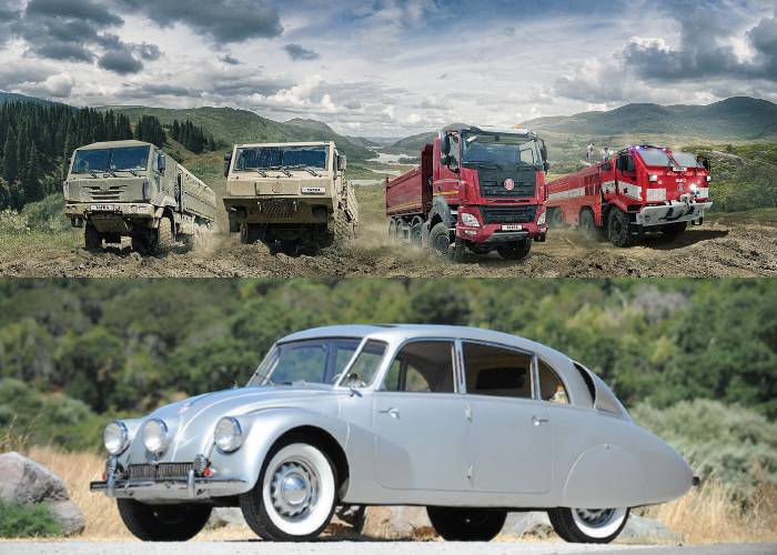 1941 Tatra T87 dengan jajaran produk baru dari Tatra Trucks. ( linkedin/tatatrucks | motorbiscuit.com)