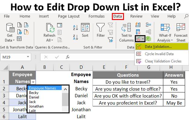 ilustrasi contoh menggunakan fitur drop-down list di Excel (educba.com)