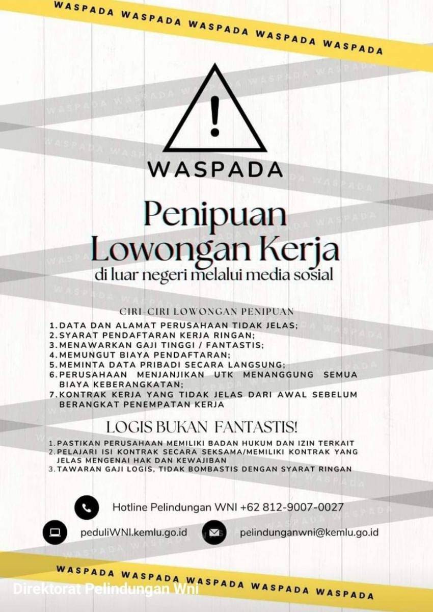 Imbauan dari Direktorat Perlindungan WNI Kemlu RI. (dok. PWNI Kemlu)