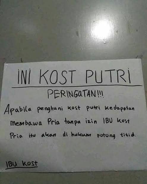 himbauan di tempat kos (instagram.com/humorsantuy)