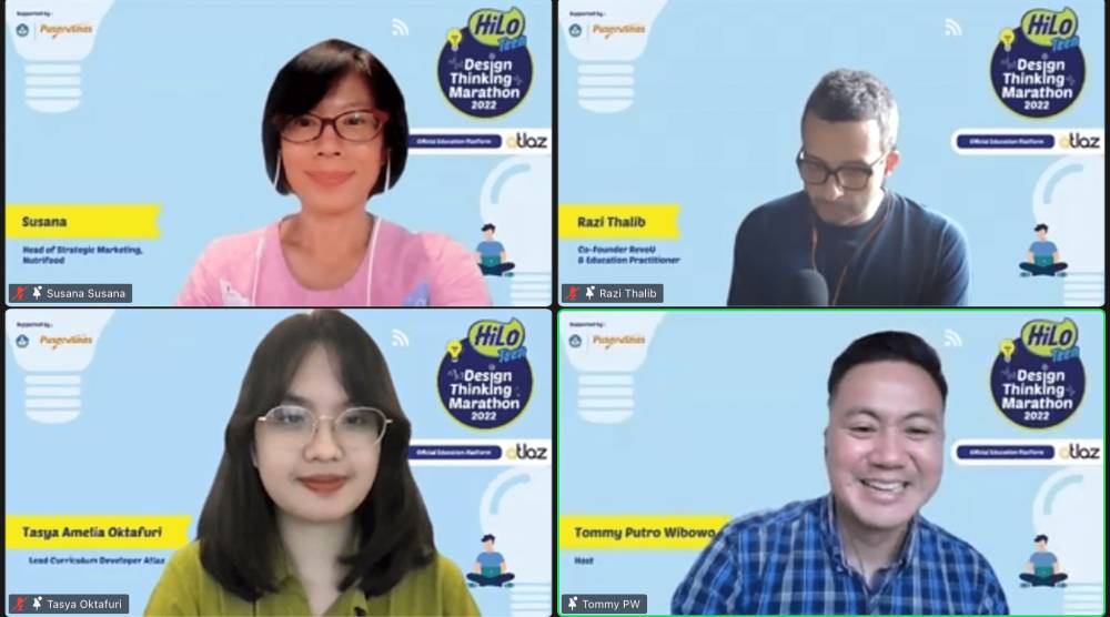 Penyampaian materi oleh narasumber melalui Zoom Meeting di acara virtual press conference Design Thinking Marathon HiLo Teen x Atlaz pada Selasa (6/09/2022). (IDN Times/Nisa Meisa Zarawaki)