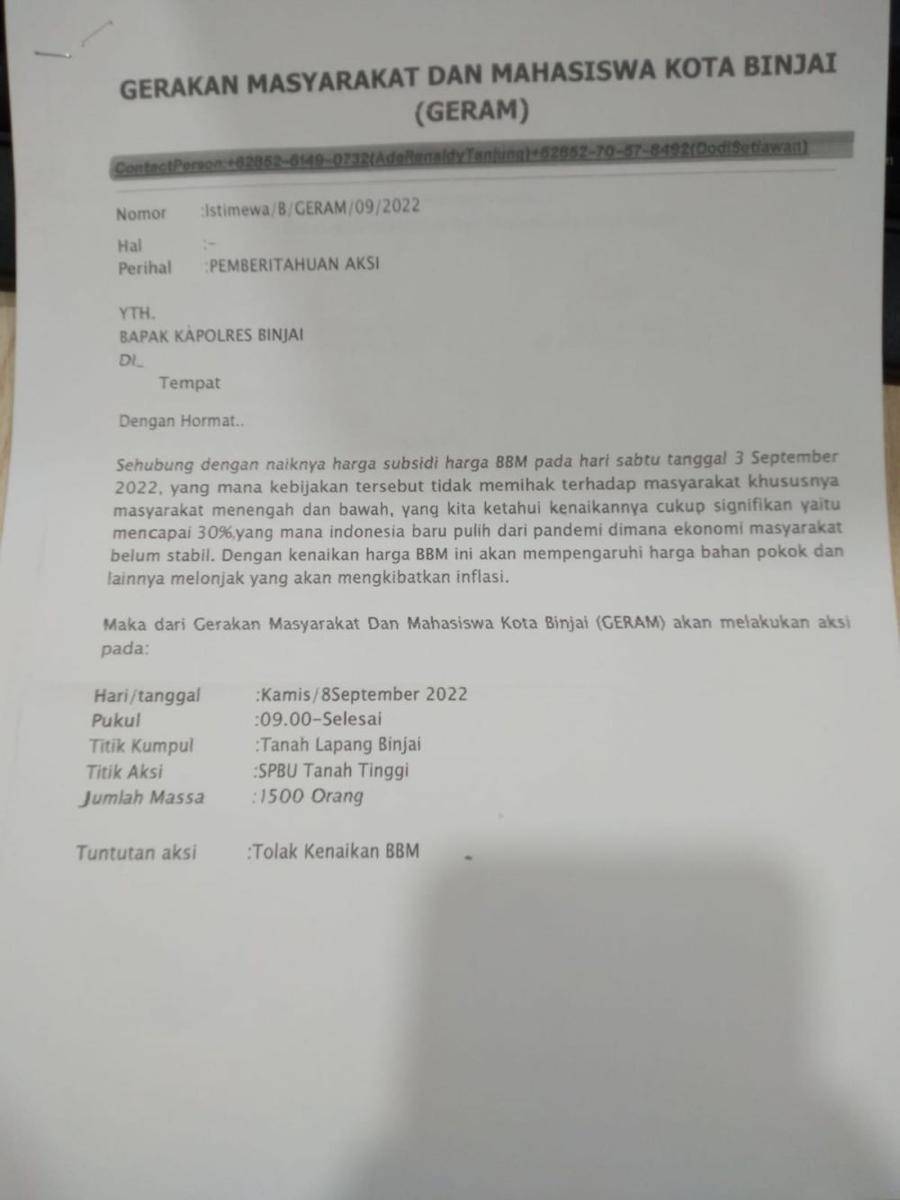 Selebaran yang dilayangkan untuk melakukan aksi besok tolak kenaikan BBM (IDN Times/ istimewa)