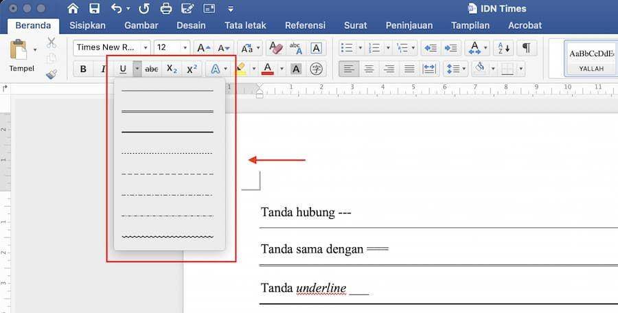 ilustrasi tool underline di Word (IDN Times/Laili Zain)