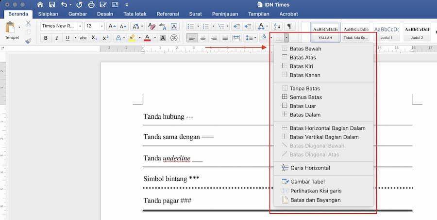 ilustrasi tool 'Border' di Word (IDN Times/Laili Zain)