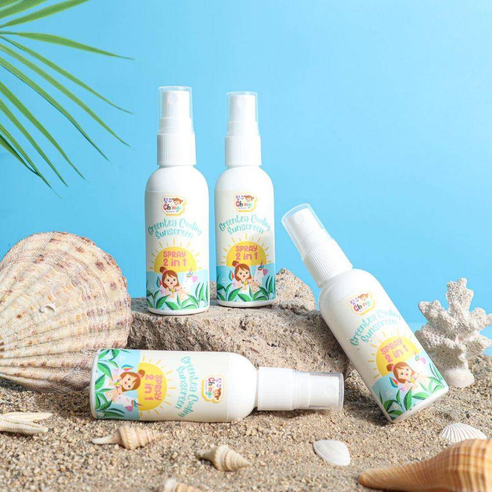 Chingu by Kiyowo Greentea Cooling Sunscreen Spray 2 in 1 (instagram.com/maskerkiyowo)
