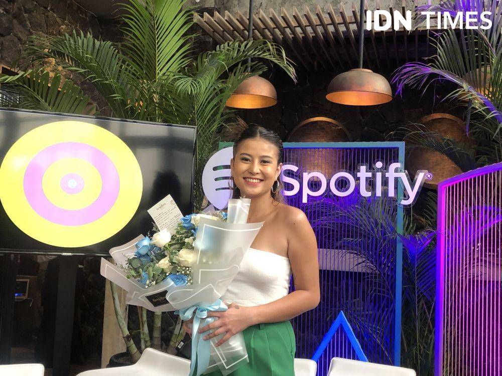 potret Karin Novilda di konferensi pers Video Podcast Spotify Original (Dok. IDN Times/Elizabeth Chiquita)