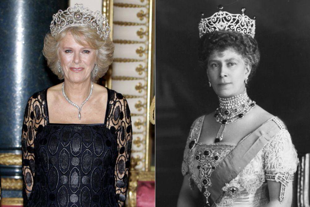 kolase: Duchess of Cornwall/Queen Consort Camilla (The Royal Family of United Kingdom Official Site) | Mary of Teck (Royal Collection Trust Official Site)