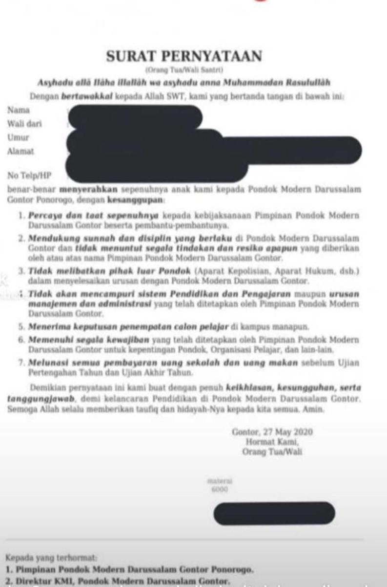 Polisi Sita Surat Pernyataan dari Wali Santri Gontor