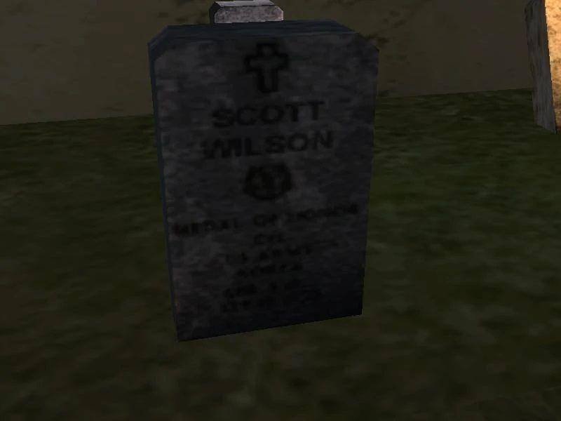 kuburan Scott Wilson, apresiasi Rockstar Games untuk sang developer, di GTA: San Andreas (gta-myths.fandom.com)