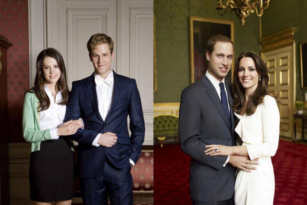 kolase: potret Alice St Clair dan Dan Amboyer di film televisi William and Catherine: A Royal Romance (hallmarkmoviesandmysteries.com) | potret resmi pertunangan Prince dan Princess of Wales (instagram.com/the_mountbatten_windsor)