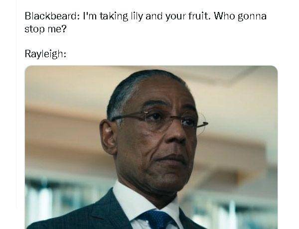 Reaksi Rayleigh saat diancam Kurohige  ( Dok. twitter.com@EspadaNJ)