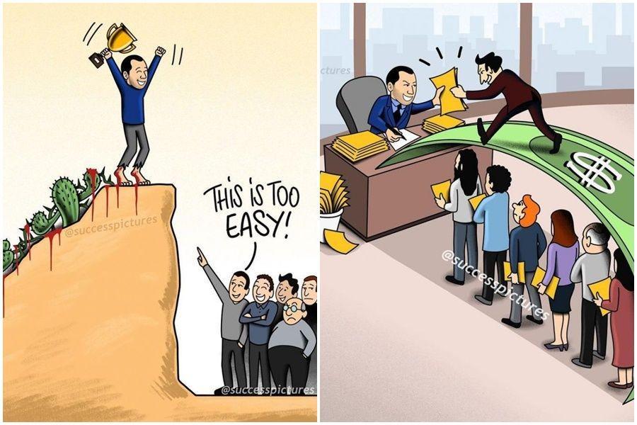 10 Ilustrasi Ini Sindir Realita Kesuksesan Zaman Sekarang, Banyak Akal