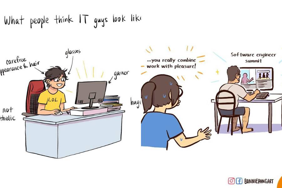 Ilustrasi pekerja IT. (instagram.com/bonniepangart)