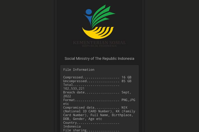 Data dari Kemensos diduga bocor (twitter.com/darktracer_int)