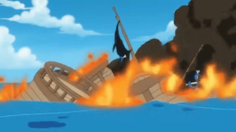 Kapal Sabo hancur. (Dok. Toei Animation/One Piece)