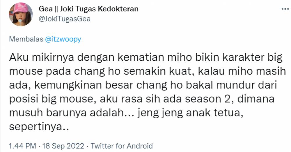 cuitan tentang drakor Big Mouse (twitter.com/JokiTugasGea)
