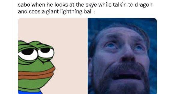 Ekspresi Sabo saat melihat serangan Im-sama ( Dok. twitter.com/@SanaBeMyWife )