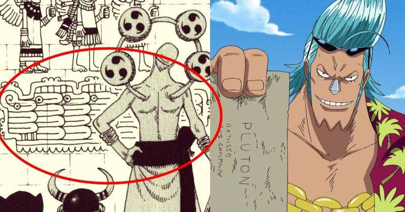 Cetak biru Pluton dan lukisan di reruntuhan kota bulan yang dicurigai sebagai Pluton. (Dok. Shueisha dan Dok. Toei Animation)