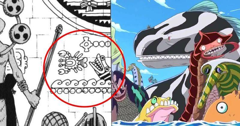 Sea King dan lukisan di reruntuhan kota bulan di One Piece. (Dok. Shueisha dan dok. Toei Animation)