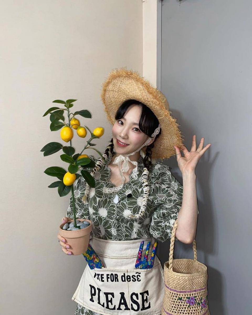 Taeyeon dengan bunga dan tas (Instagram.com/taeyeon_ss)
