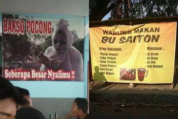 10 Potret Lucu Nama Warung Bertema Hantu, Berasa Lagi Uji Nyali!