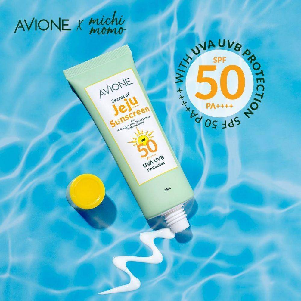 Avione x Michimomo Secret of Jeju Sunscreen  (instagram.com/avionebeauty)
