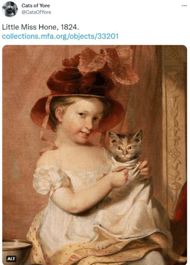 Potret lucu kucing dalam lukisan klasik. (twitter.com/CatsofYore via facebook.com/Cat Rumble)