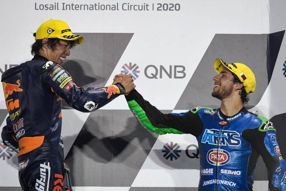 Tetsuta Nagashima dan Enea Bastianini saat masih berlaga di Moto2. (motogp.com)