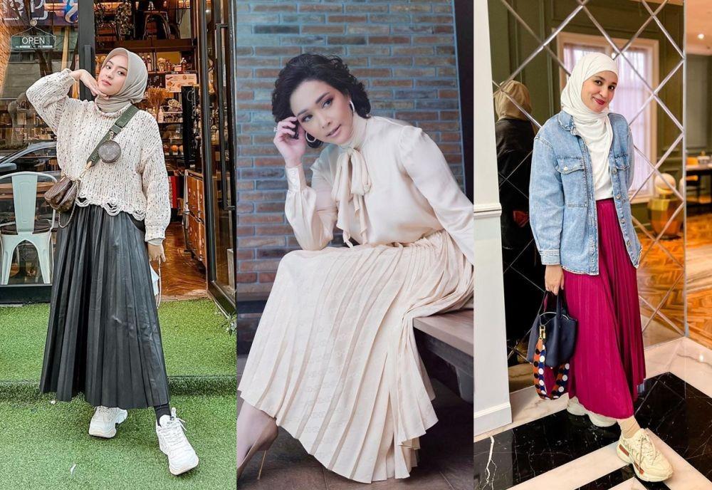 11 Inspirasi Baju Kerja hingga Hangout Pakai Rok Plisket, Minimalis!