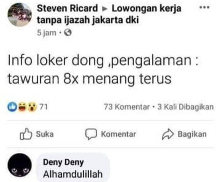 status FB kocak meminta informasi (instagram.com/humorsantuy)