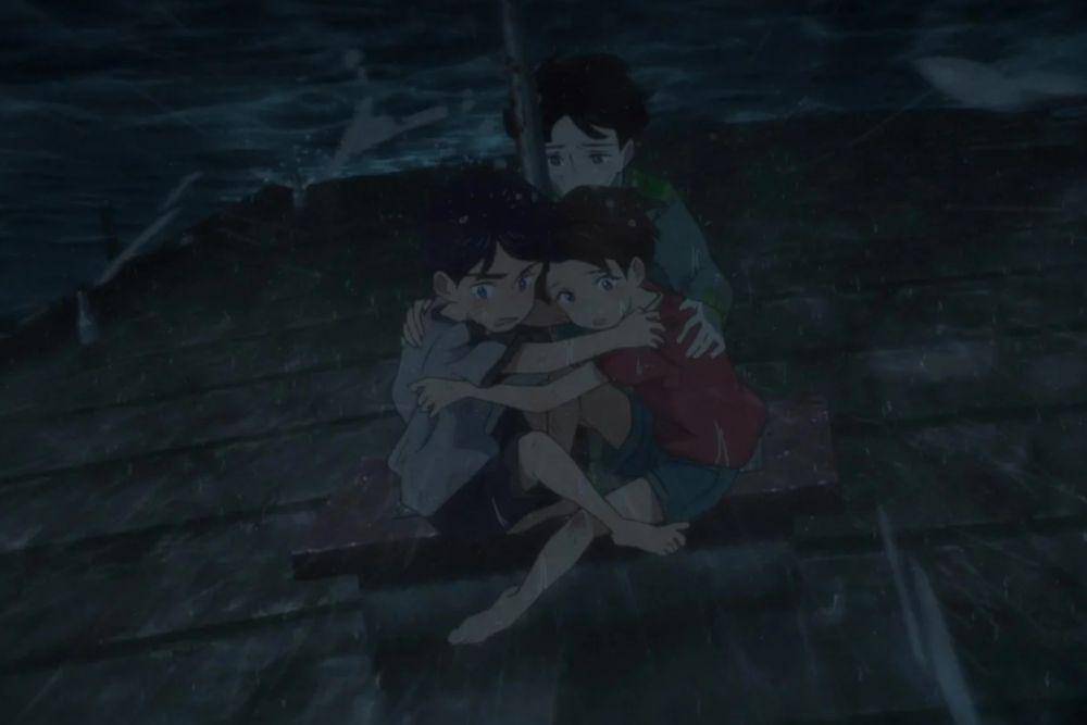 Natsume, Kosuke, dan Noppo. (dok. Studio Colorido/Drifting Home)