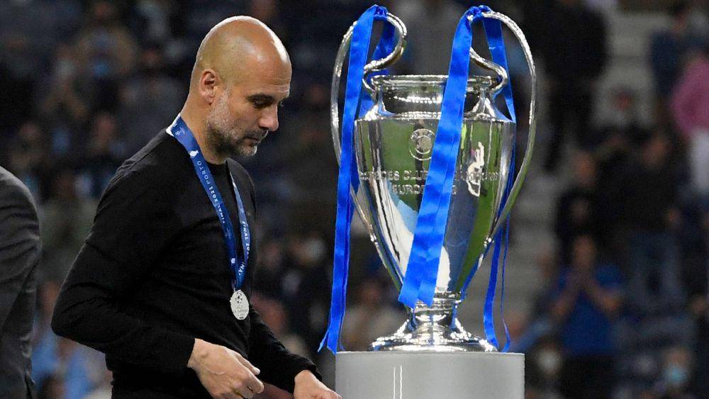 potret ekspresi Pep Guardiola setelah Manchester City kalah dari Chelsea di final Liga Champions 2020/2021 (skysports.com)