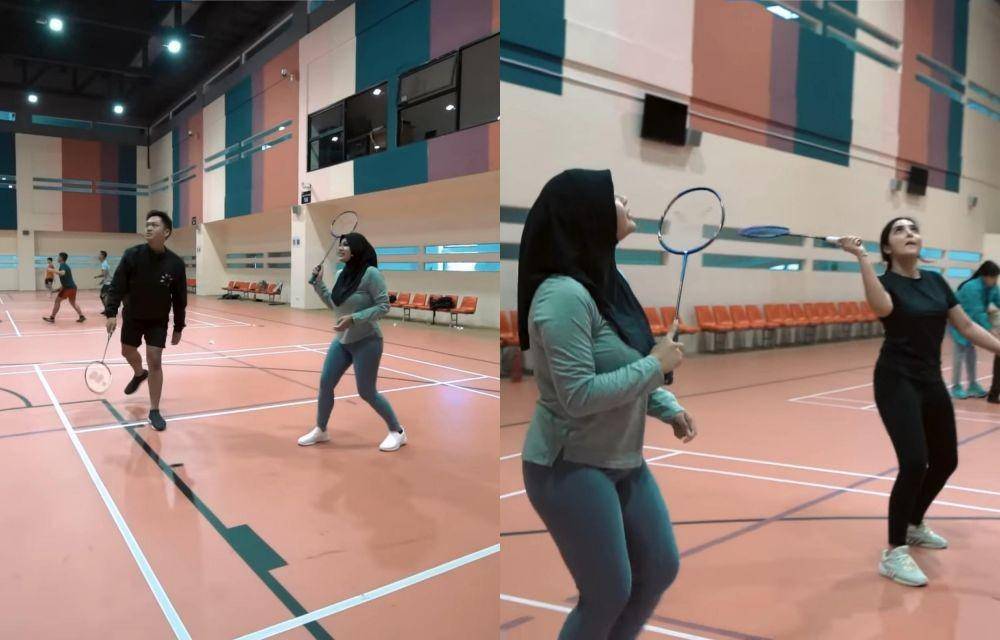 Aurel, Azriel, Ashanty, dan Anang tanding bulutangkis (YouTube.com/Aurelie Atta/)