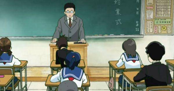 Guru mengumumkan Tsubomi akan pindah (  Dok. Warner Bros. Japan Anime / Mob Psycho 100 III )