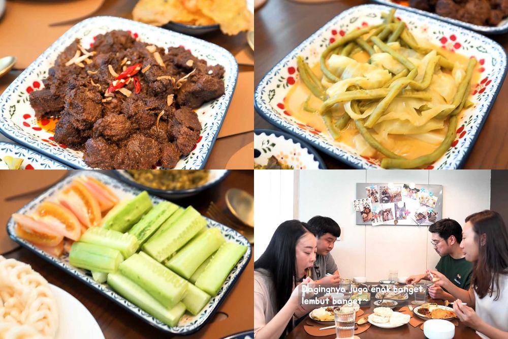 Masakan rendang, sayur dan lalapan. (Youtube/Kimbab Family)