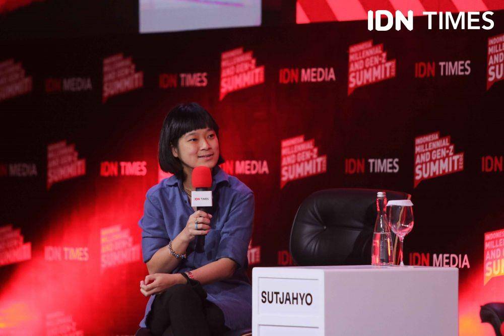 Catherine H. Sutjahyo dalam sesi "Strategic Outlook on Indonesia Digital Economy" IMGS 2022 pada Kamis (29/9/2022). (IDN Times/Tata Firza)