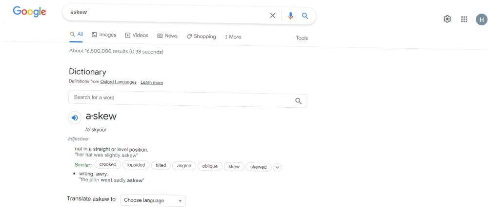 easter egg "askew" (dok. Google)