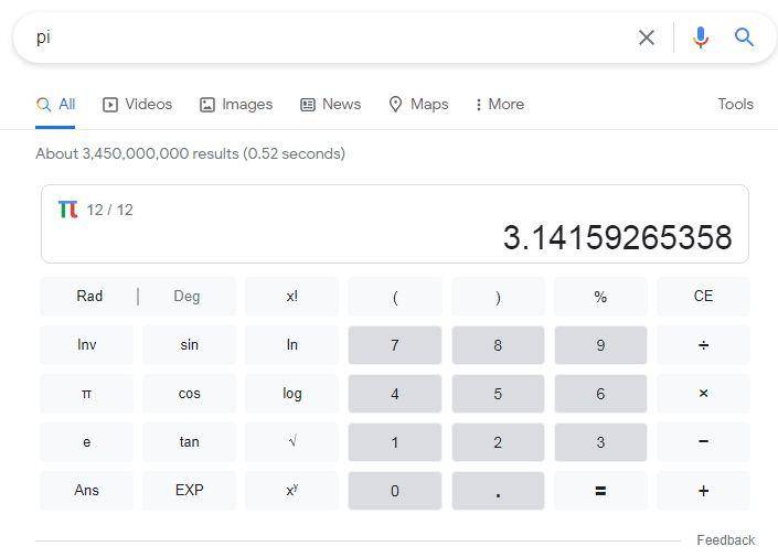 easter egg "pi" (dok. Google)
