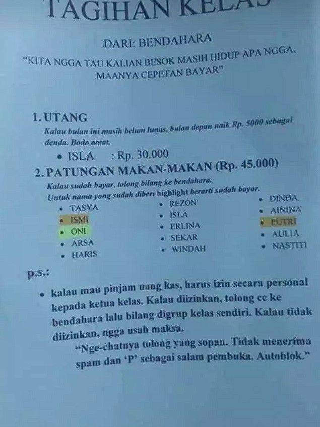 peraturan absurd di kelas (twitter.com/rlthingy)