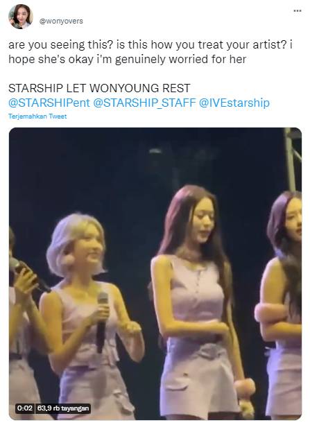 tangkapan layar Wonyoung IVE yang diduga kelelahan (twitter.com/wonyovers)