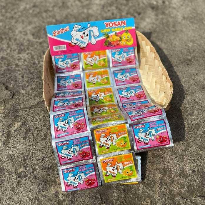 Permen karet Yosan rasa buah. (Shopee/makumakukita)