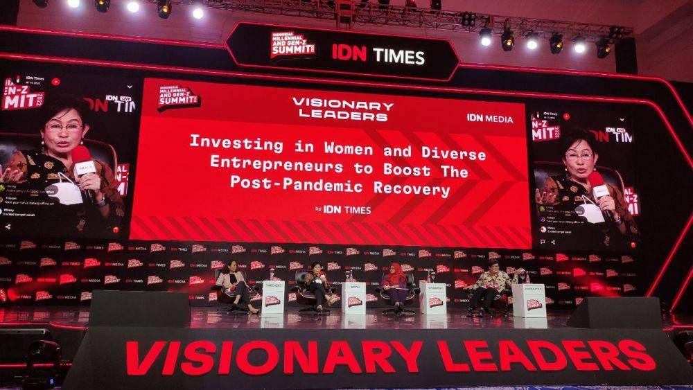 Sesi "Investing in Women and Diverse Entrepreneurship to Boost the Post-Pandemic Recovery" di stage Visionary Leader (twitter.com/idntimes)