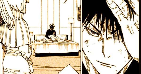 Megumi terbangun di kamar hotel (Dok. Mangaplus / Jujutsu Kaisen )